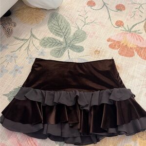Zara Brown and Black Ruffle Mini Skirt